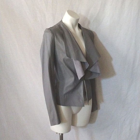 Zara Seamless Faux Leather Moto Jacket XS Waterfall Collar Open Front Light Gray - Picture 4 of 11